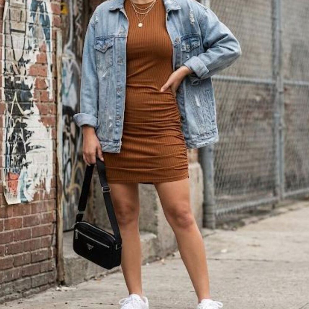 21 Saints Rust Ribbed Ruched Bodycon Mini Dress Size S NWT Sexy Coachella